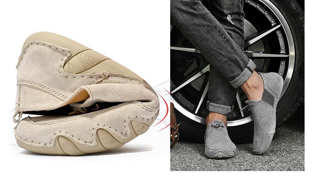 Men's Leather Soft Bottom Breathable Bean Driving Shoes - Sand Color 2031 46